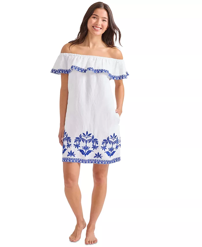 

Женское платье с вышивкой и рюшами Tommy Bahama, белый