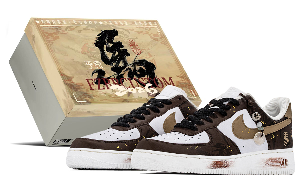 

Nike Air Force 1 CNY Box, Horse Year Thermal Coverage Low top Skateboard Shoes, мужские, коричневый, золотой