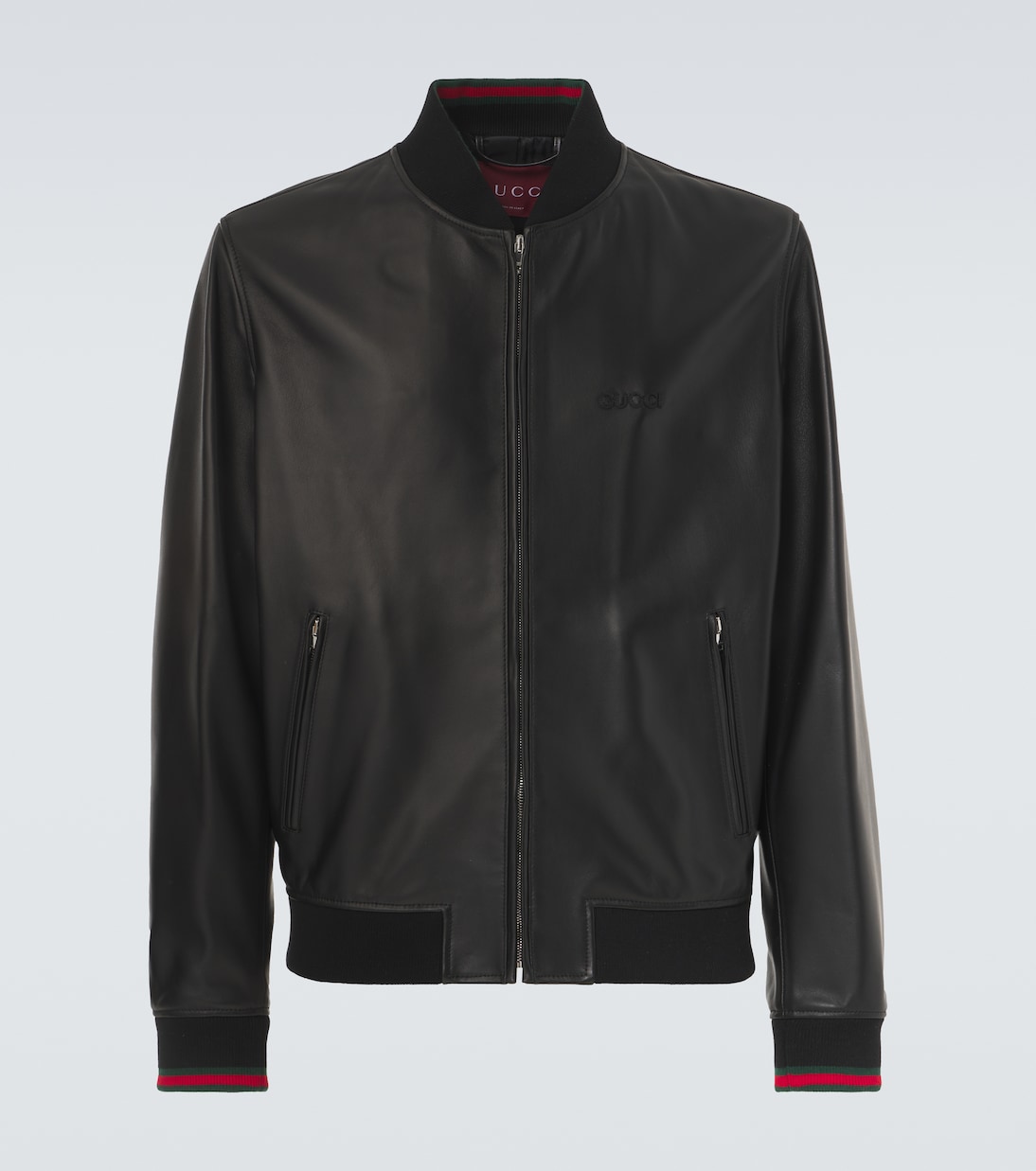 

Кожаная куртка-бомбер Gucci, Black/Green/Red
