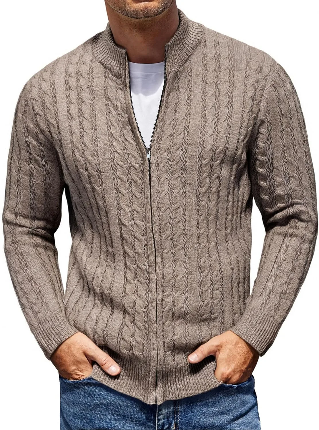 

COOFANDY мужской кардиган на молнии с кабельной вязкой и карманами