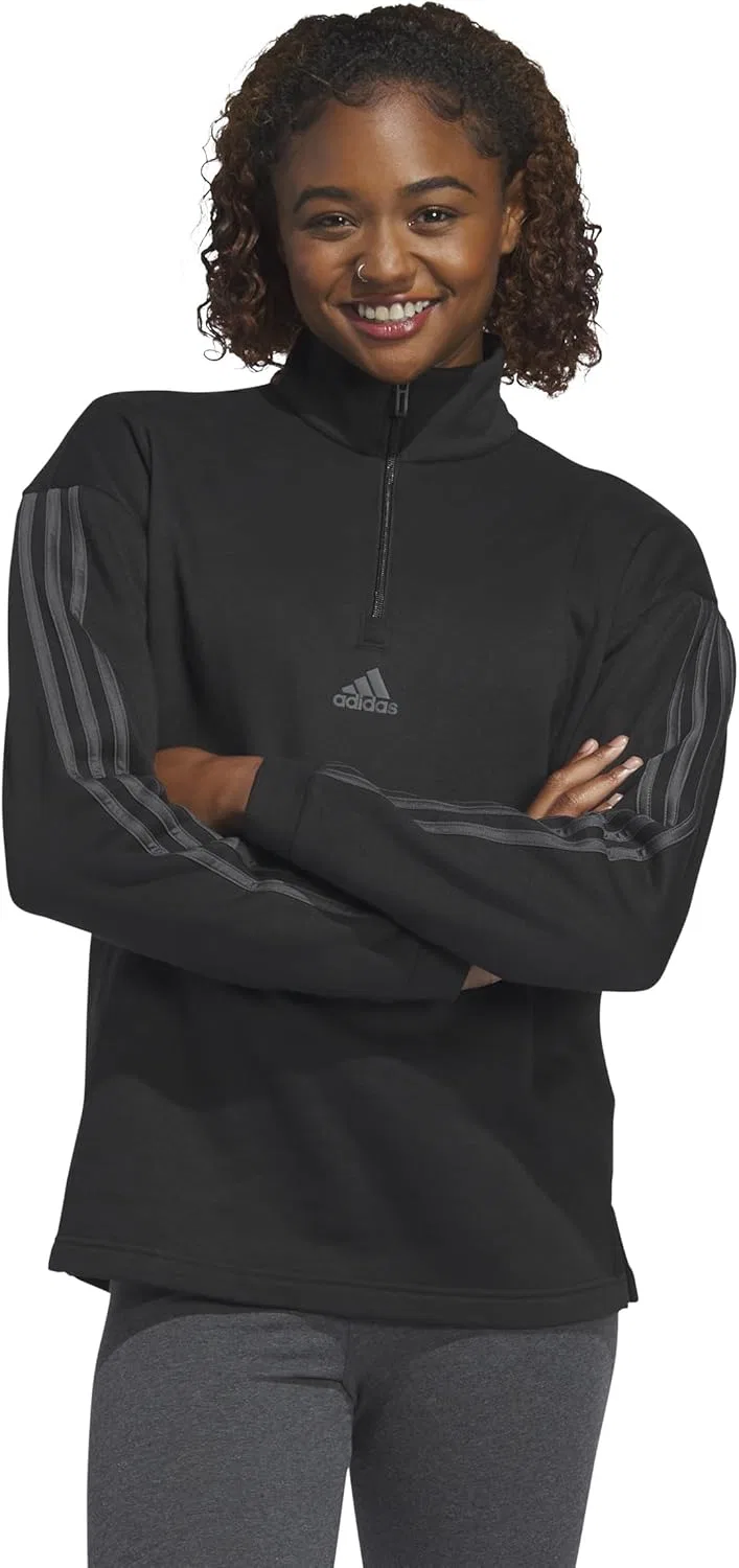 Женская флисовая кофта с воротником-стойкой adidas, quarter-zip, Black