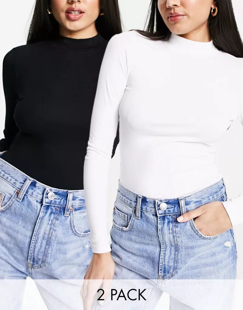 

Черно-белое боди с высоким воротником и длинными рукавами ASOS Design 2