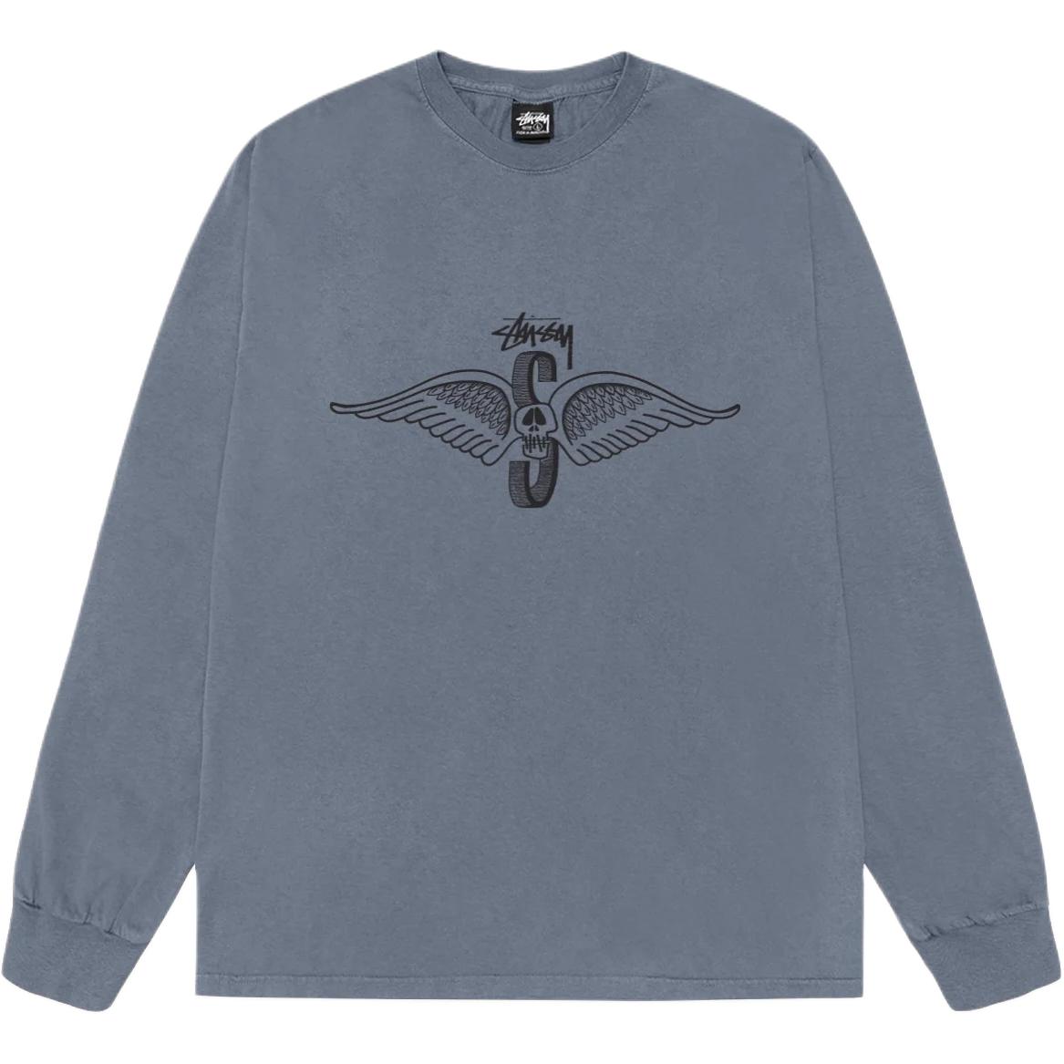 

Футболка с длинным рукавом Skull Wings Pigment Dyed Stussy, синий