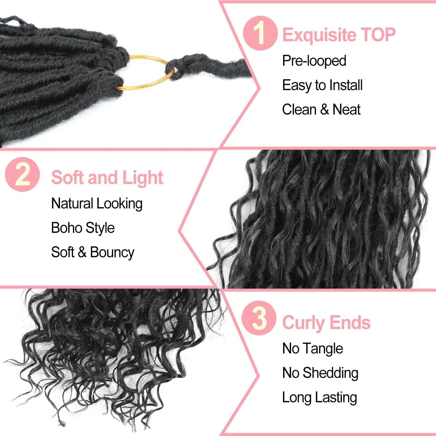 Искусственные дреды «Goddess Locs» для плетения от Goddess Locs Renjoing, 1B — фото 3