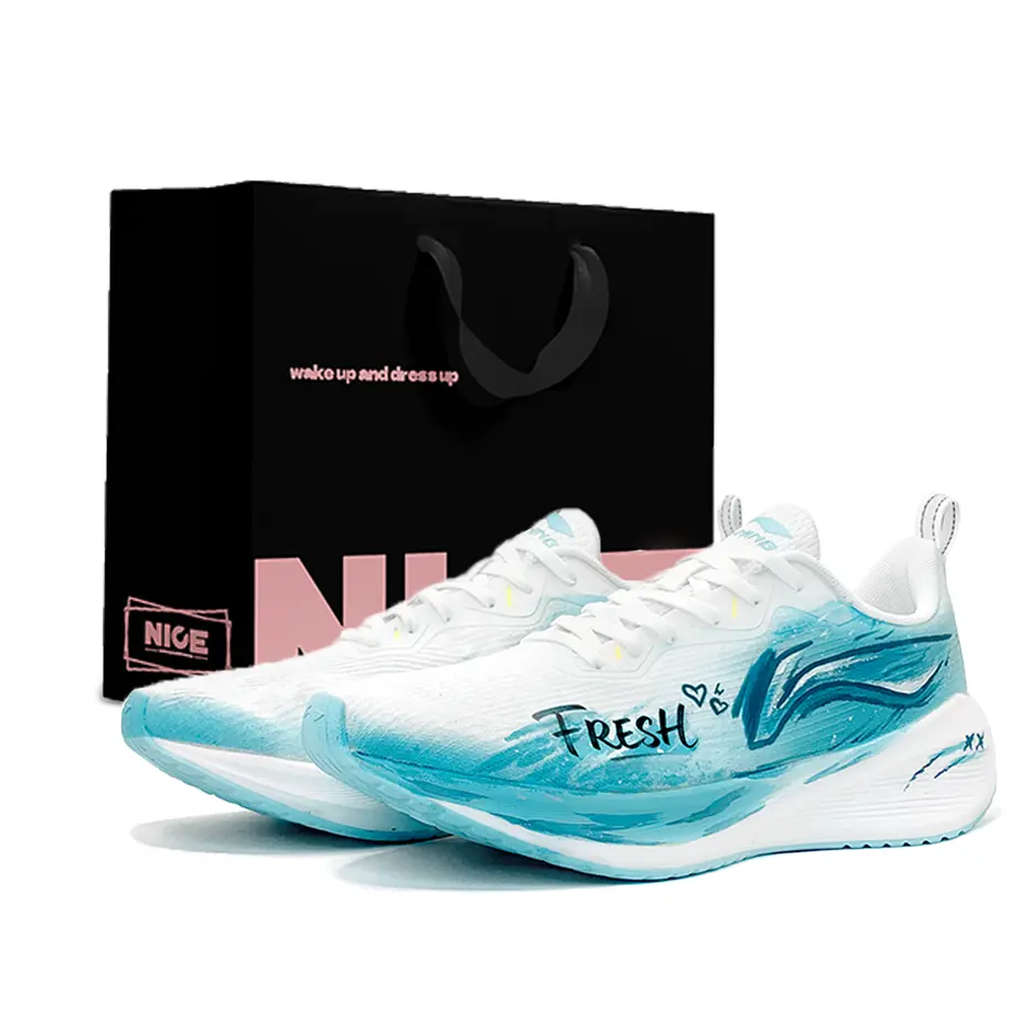 

Мужские повседневные беговые кроссовки Li Ning Wuyue с текстильной обивкой, износостойкой амортизацией и низким верхом, сине-белые