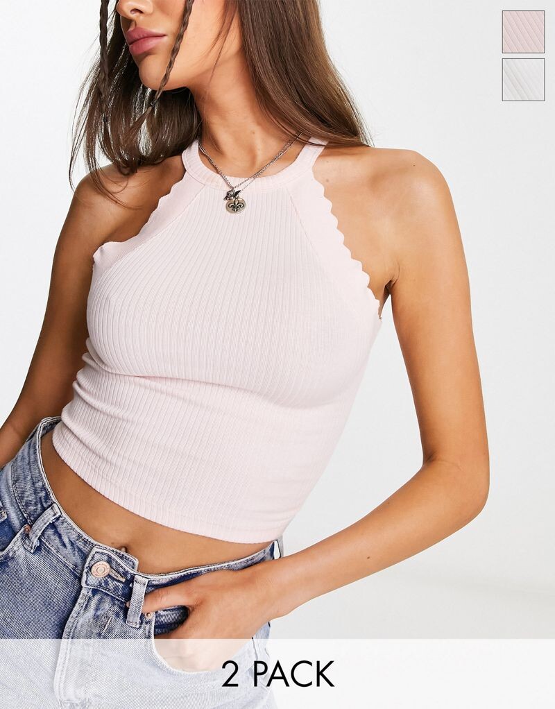 

Комплект из 2 сумок Miss Selfridge с фестончатой ​​каймой белого и розового цвета