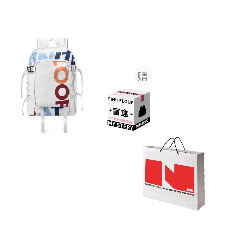 

FINITE LOOP Классический унисекс рюкзак из переработанного полиэстера разноцветный, White+Mystery Box