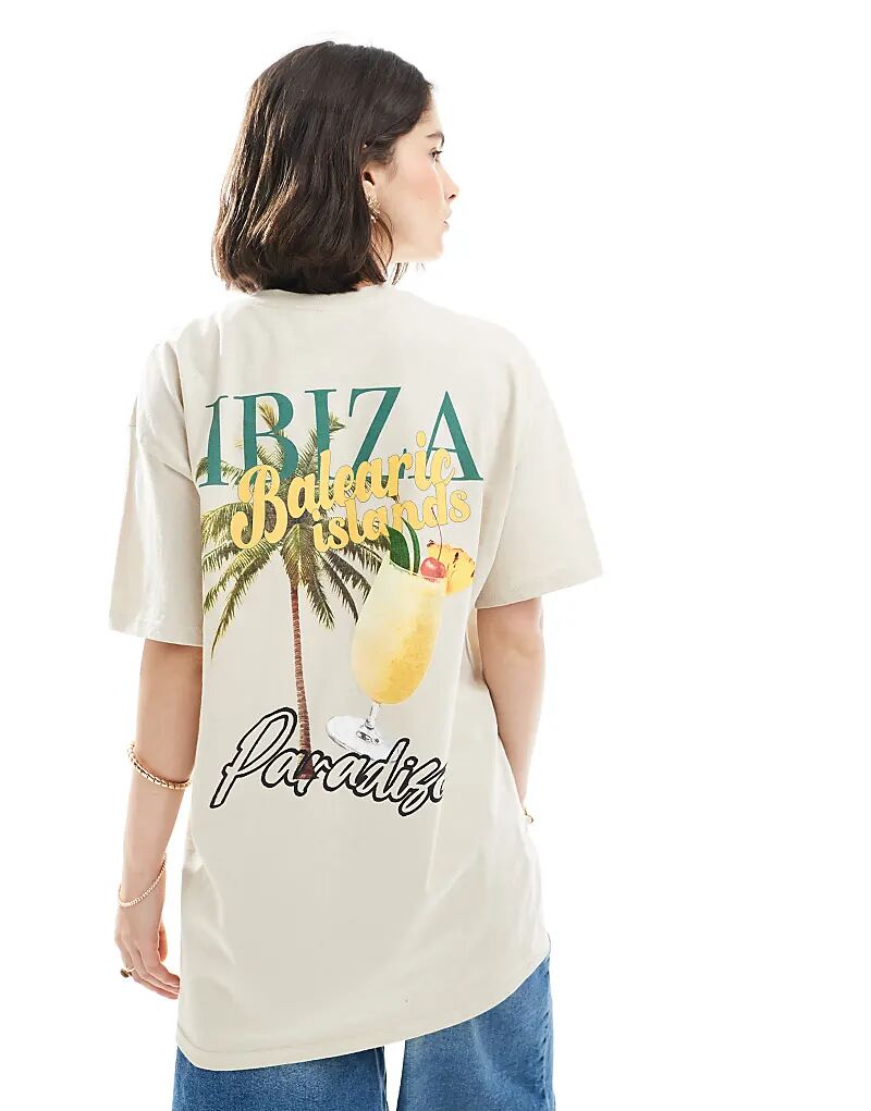 

Летняя футболка Miss Selfridge с принтом Ibiza песочного цвета