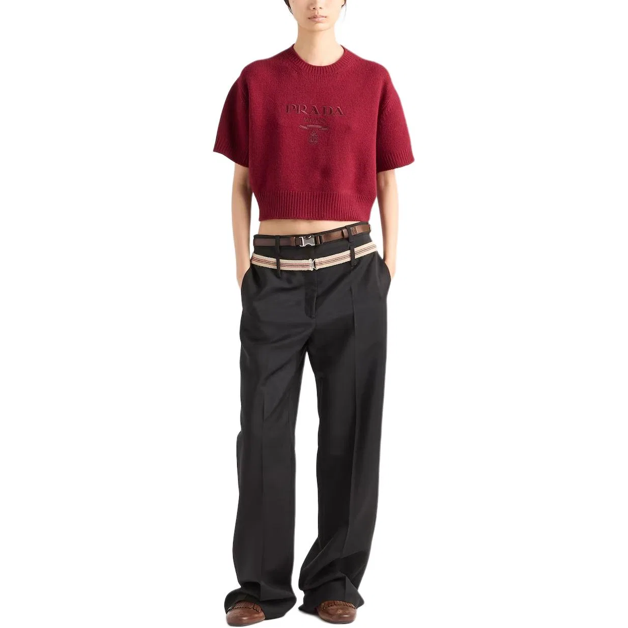Свитер из кашемира женский Amaranth Red с круглым вырезом PRADA — фото 4