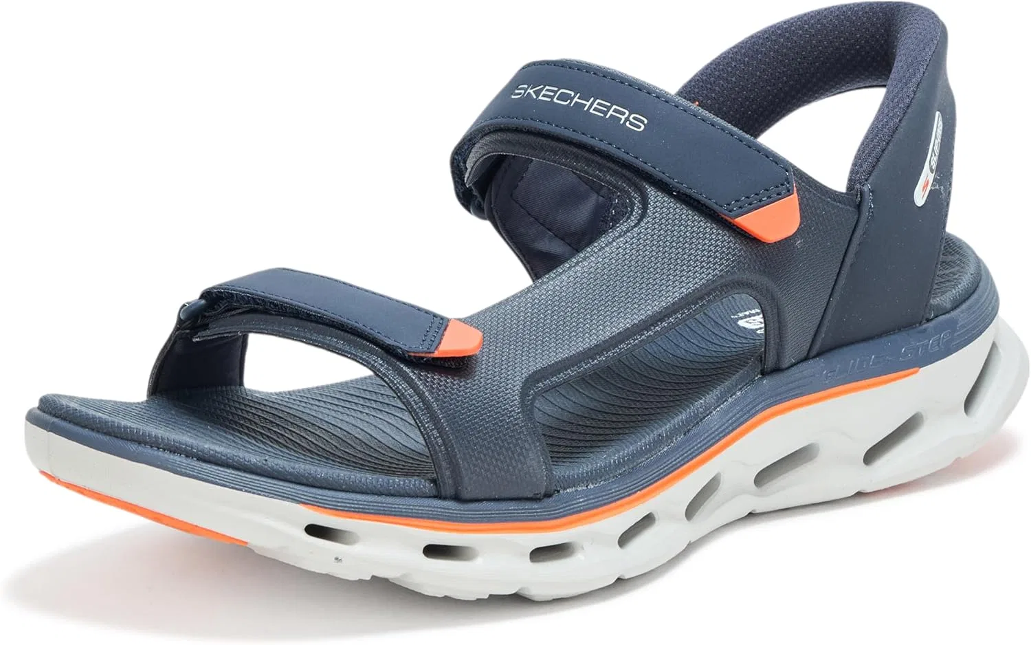 Мужские сандалии Skechers Slip Ins Go Walk Glide Step 2.0 с ремешком на четверть длины, спортивные, Navy Orange