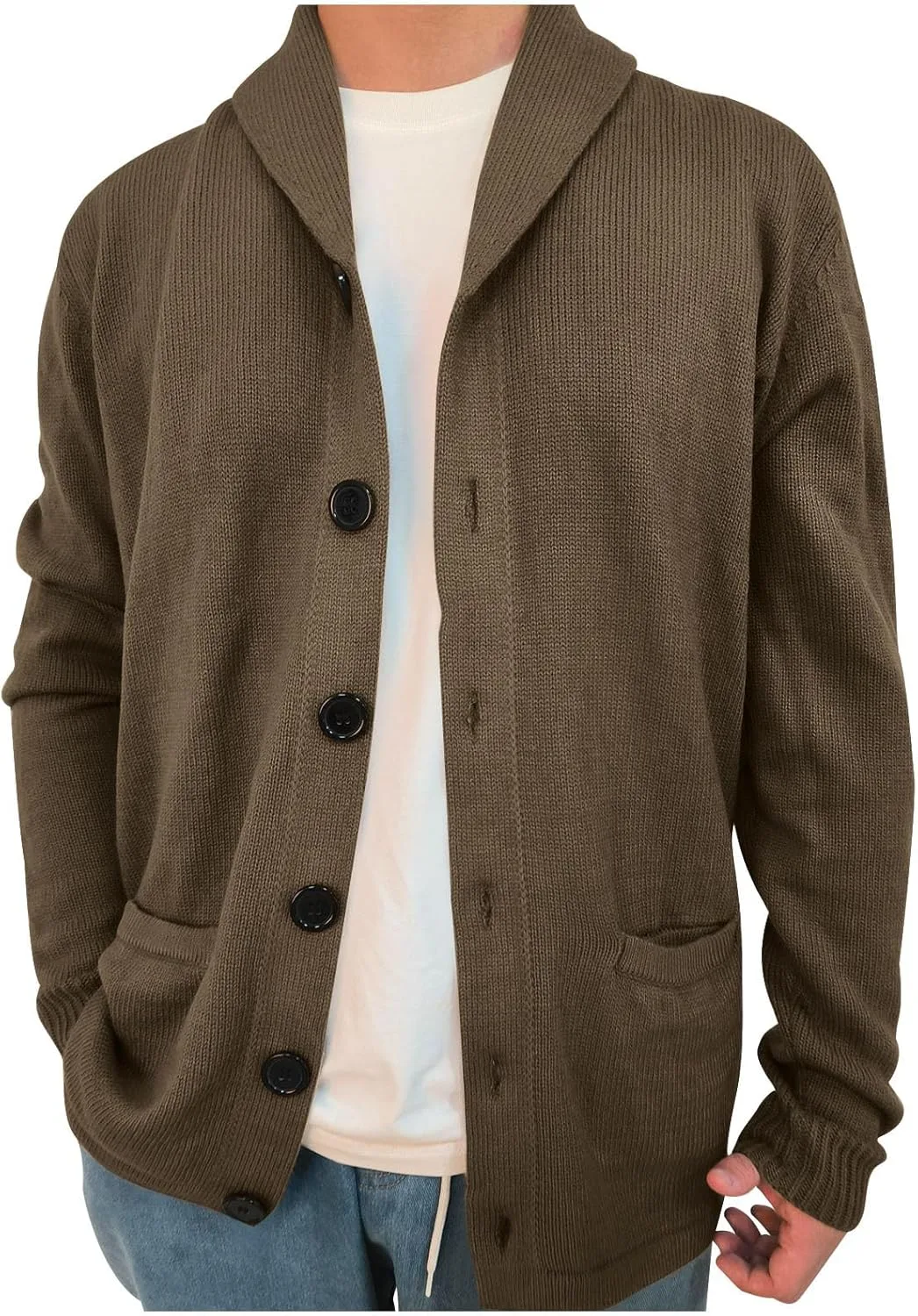 

Кардиган для мужчин с открытой передней частью и отложным воротником AQAYL