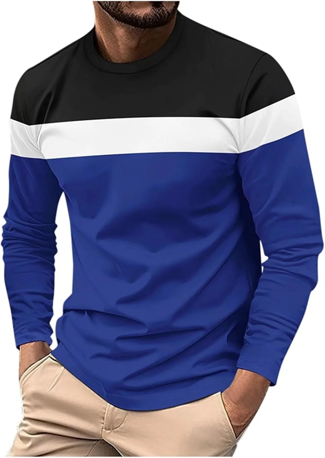 

Мужская футболка с пачворком, длинный рукав, классический воротник Muscularfit