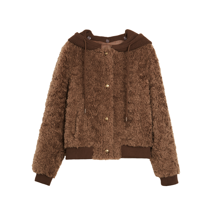 

ELLE Вельветовая куртка Women's Coffee с капюшоном утепленная