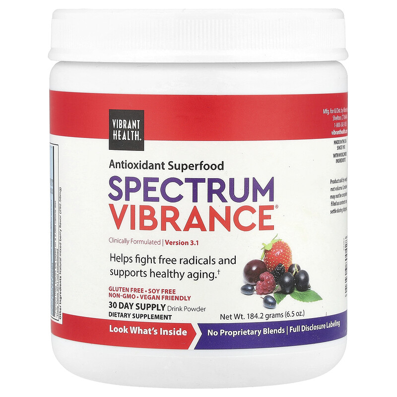 

Vibrant Health, Spectrum Vibrance, антиоксидантный суперпродукт, версия 3.1, ягодное ассорти, 184,2 г (6,5 унции)