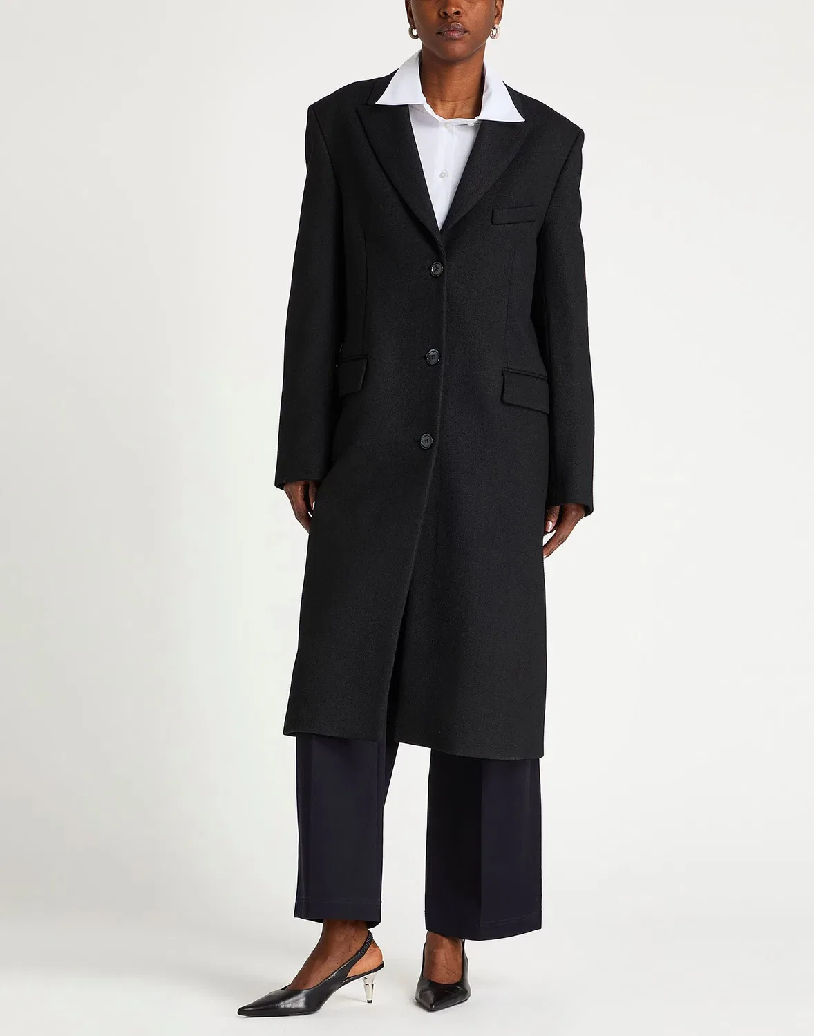 Пальто однобортное фланелевое Acne Studios черное — фото 2