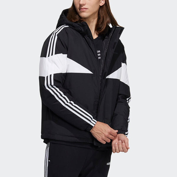 Пуховик adidas neo M Cb Down Puff Colorblock Stripe Sports hooded With Down Feather Jacket Black, черный — фото 4