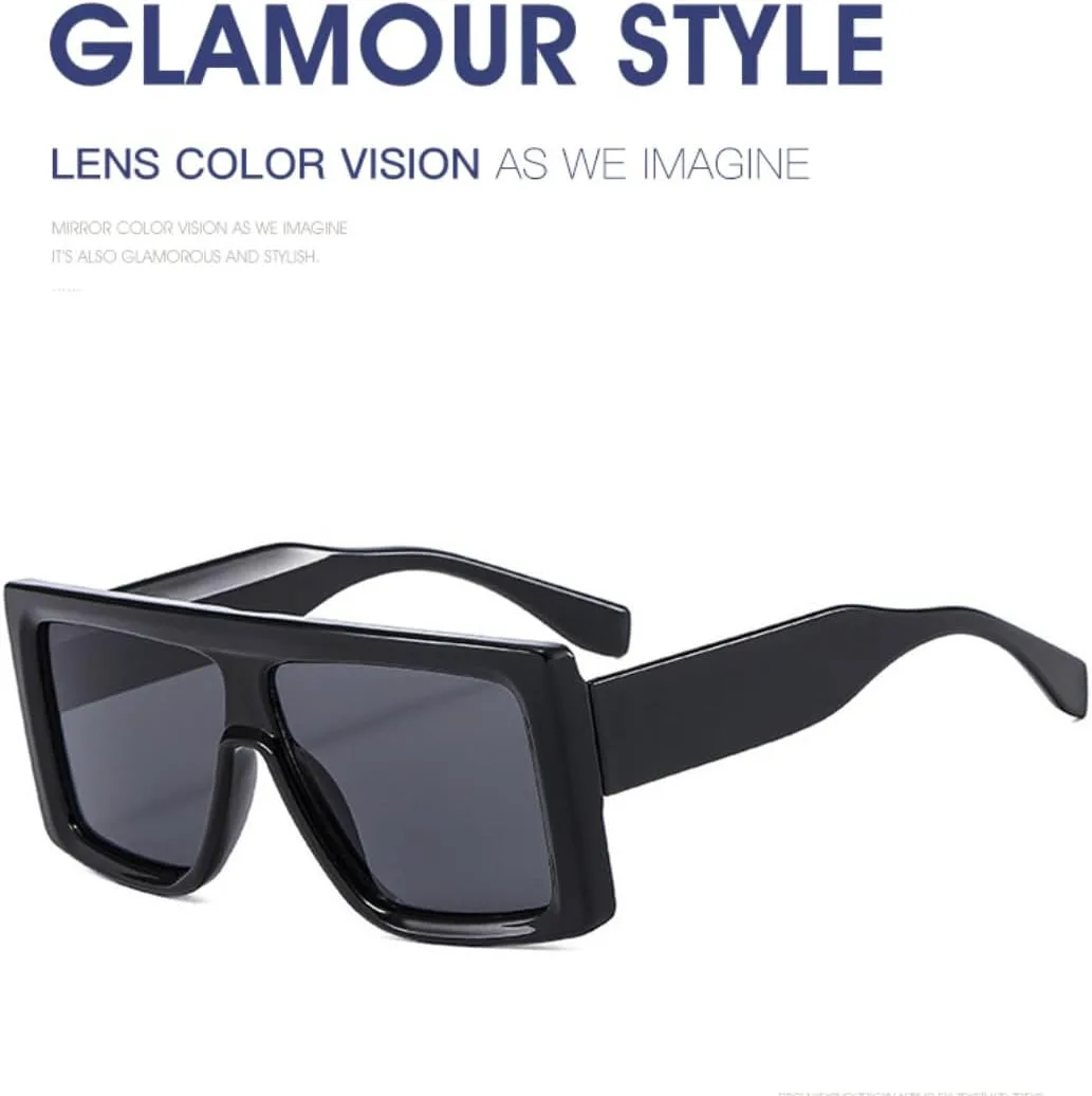 

Модные большие квадратные солнцезащитные очки для женщин, винтажные мужские солнцезащитные очки в крупной оправе с защитой от УФ-излучения UV400 TVTBBVV, Black