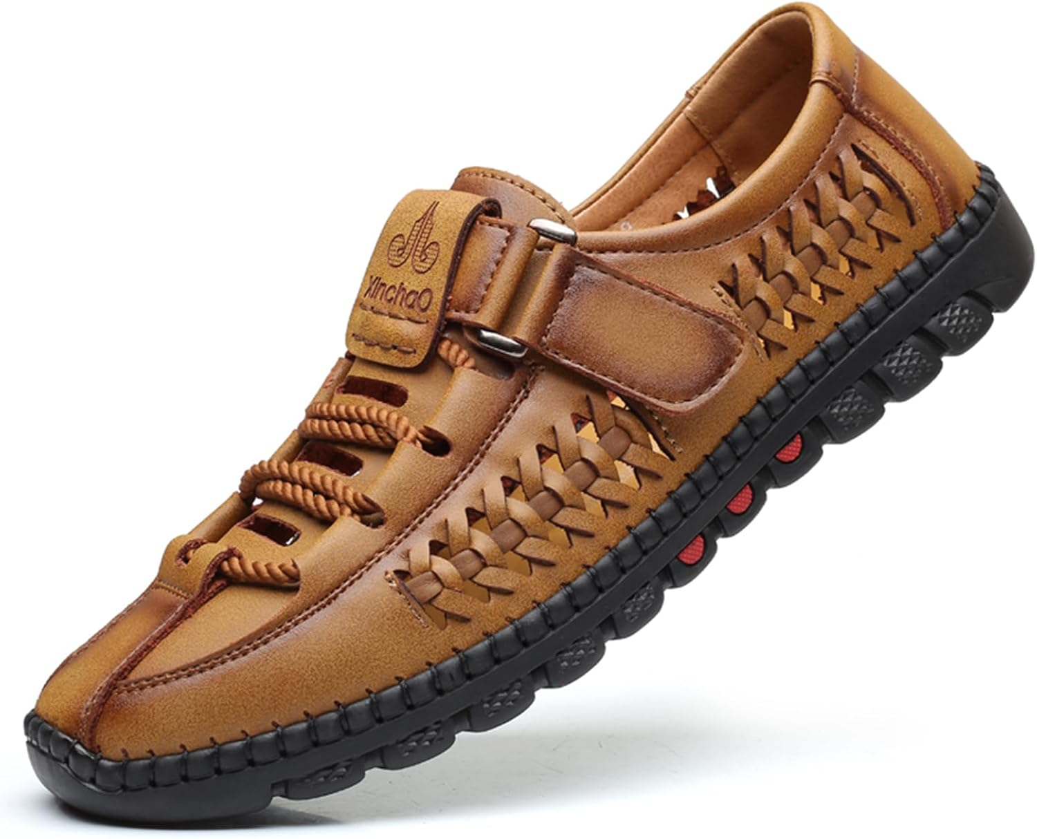 

Мужские летние повседневные сандалии Abborora с закрытым носком из кожи, регулируемые, удобные, для рыбалки и пляжа, хаки