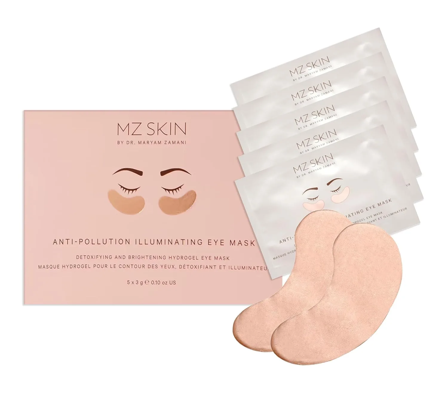 MZ SKIN Anti-Pollution Illuminating Eye Mask - охлаждающая гидрогелевая маска для сияющих, увлажненных и отдохнувших глаз, против усталости, с центеллой азиатской и гиалуроновой кислотой упаковка 5 шт. Mz Skin By Maryam Zamani Md