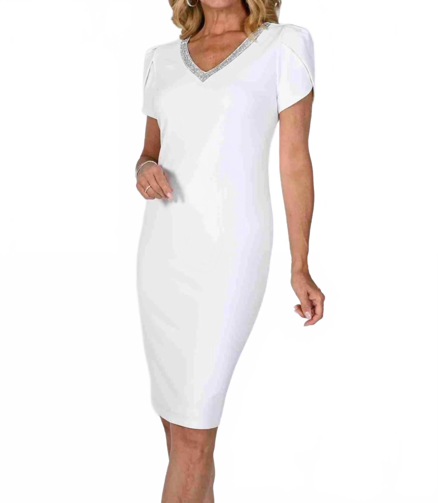 

Платье из трикотажа с рукавами-тюльпанами и стразами в цвете айвори Frank Lyman, кремовый