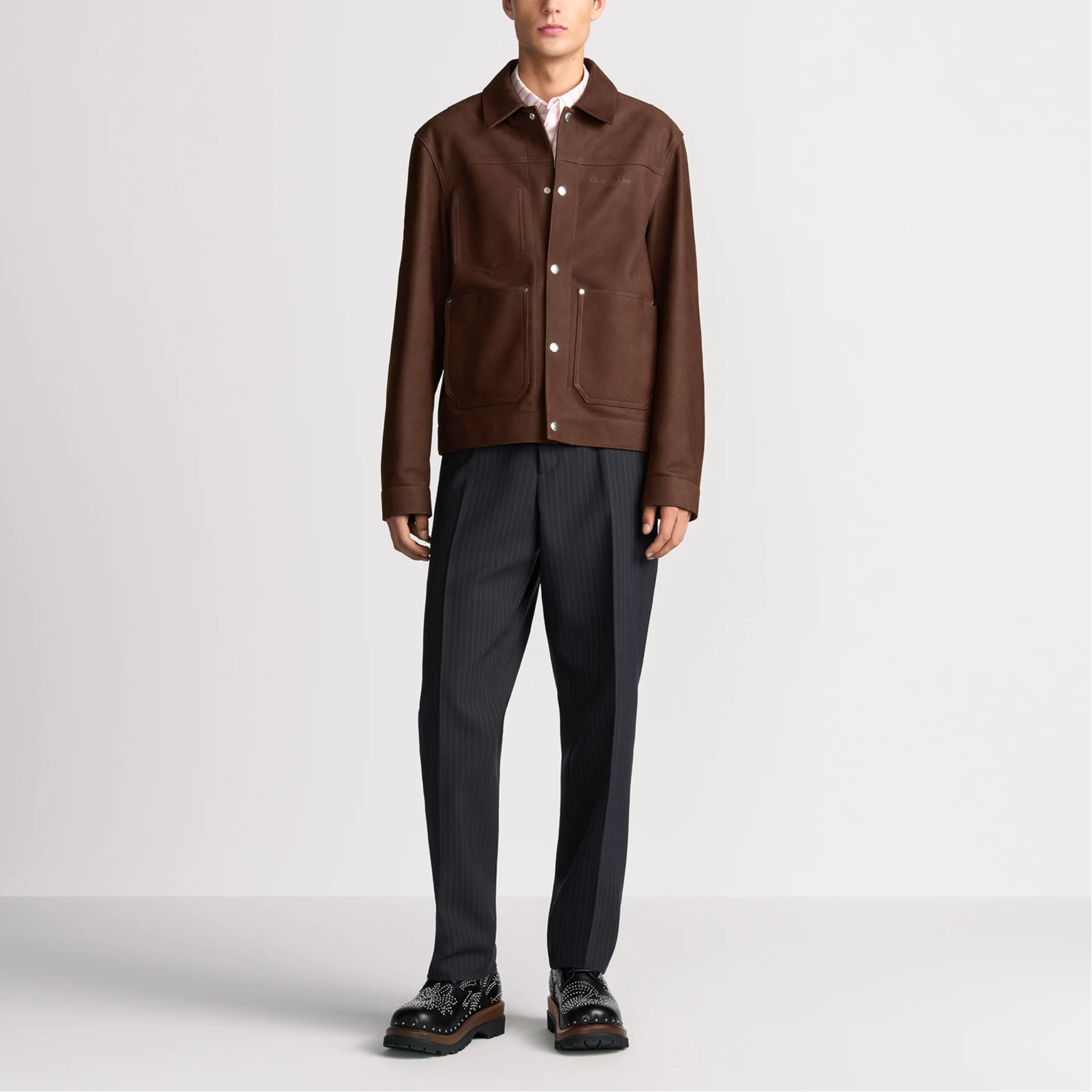 DIOR Кожаная куртка мужская Brown из летней коллекции SS25 — фото 4