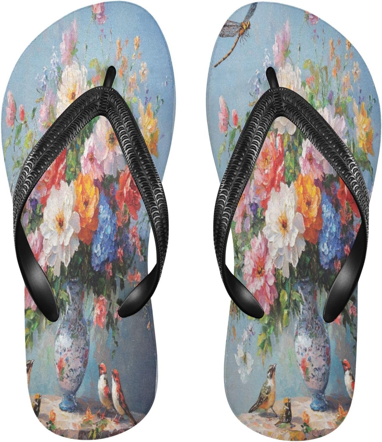 

Женские и мужские пляжные шлепанцы Peony Birds с синим дизайном, резиновые, нескользящие, летние, для душа и прогулок Sinestour
