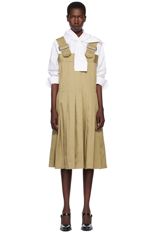 

Хлопковое твиловое платье миди с эффектом garment washed Comme Des Garçons Comme Des Garçons, хаки