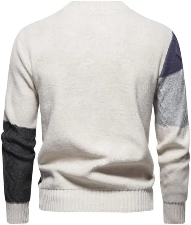 Мужской свитер с круглым вырезом Slim Fit вязаный пуловер Color Block базовый слой модный с длинным рукавом Generic, серый — фото 2