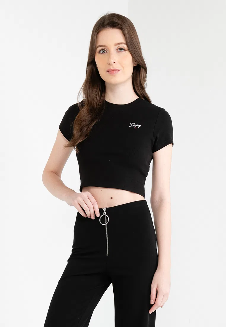 Футболка укороченная, Slim Fit, Tommy Jeans Tommy Hilfiger, черный