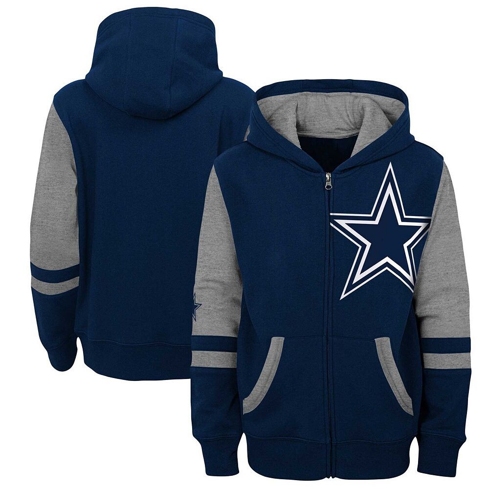 

Молодежная толстовка с молнией во всю длину и цветными блоками Dallas Cowboys Outerstuff, цвет Cow Navy