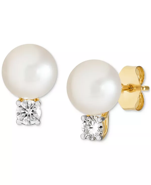 

Серьги-Гвоздики с культивированным пресноводным жемчугом (7 мм) и выращенными в лаборатории бриллиантами (1/3 карата) из 14-каратного золота Grown With Love, gold