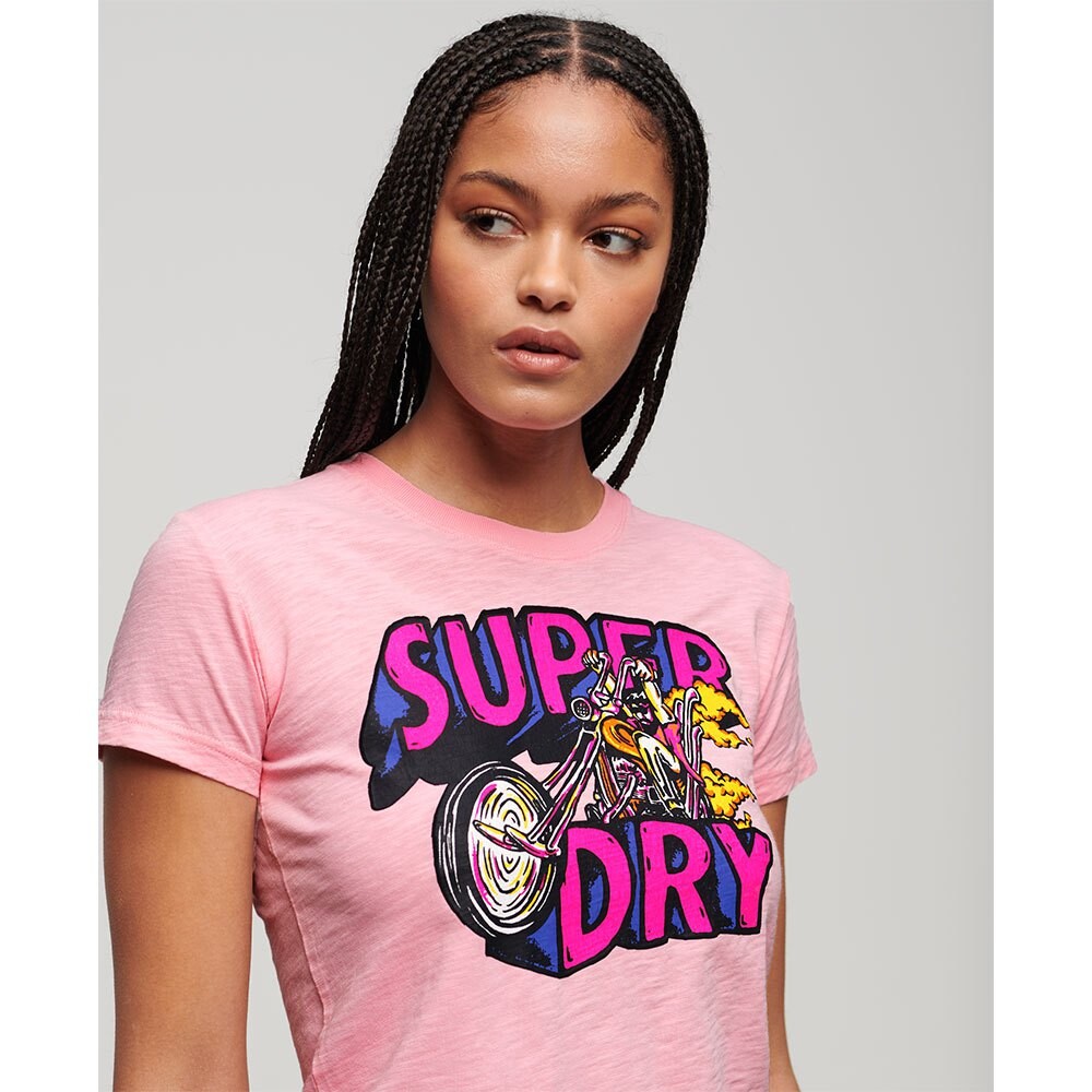 Футболка с коротким рукавом Superdry Neon Motor Graphic Fitted, розовый — фото 3