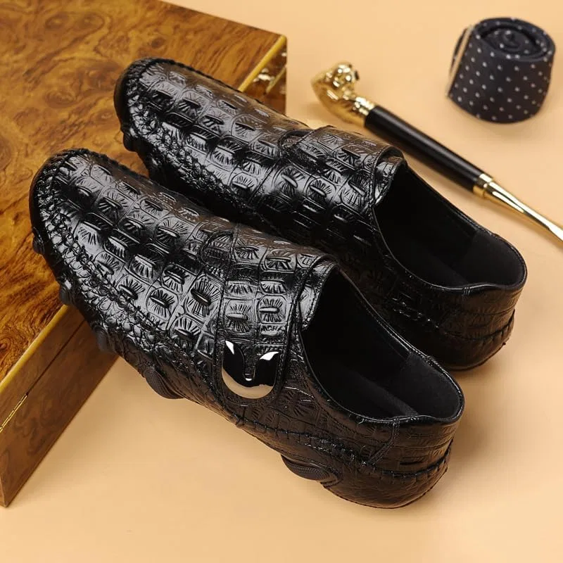 Мужские лоферы из тисненой кожи крокодила, Chen Lin, Black — фото 3