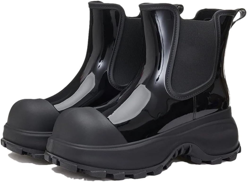 

Мужские сапоги для дождя с повышением роста, с круглым носком, для городских прогулок, водонепроницаемые, дождевые туфли Generic, черный
