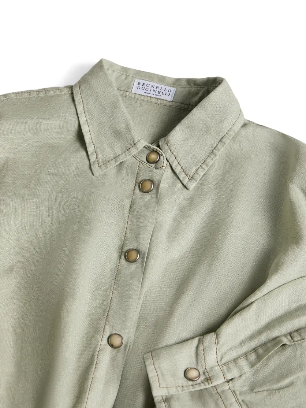 Рубашка Pinpoint Brunello Cucinelli Kids, зеленый — фото 3