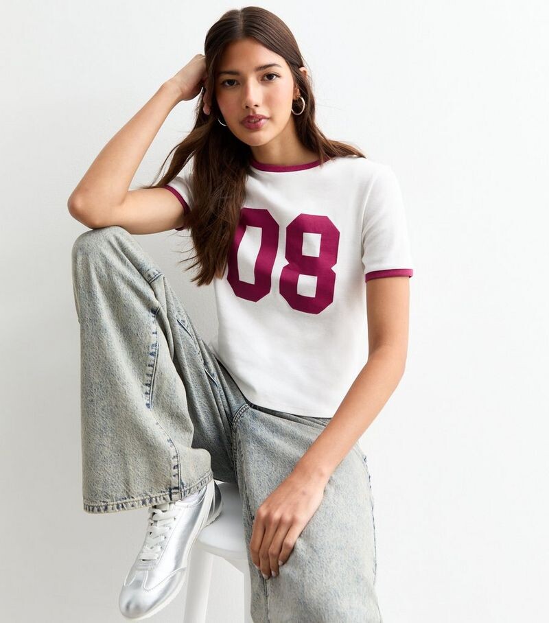 

Белая хлопковая футболка 08 Ringer New Look, белый