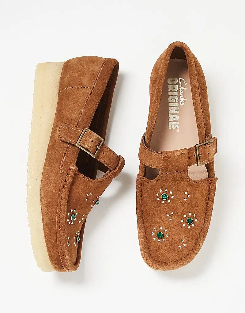 Туфли Clarks Originals Wallabee T-Bar с декоративными вставками из коричневой замши — фото 2