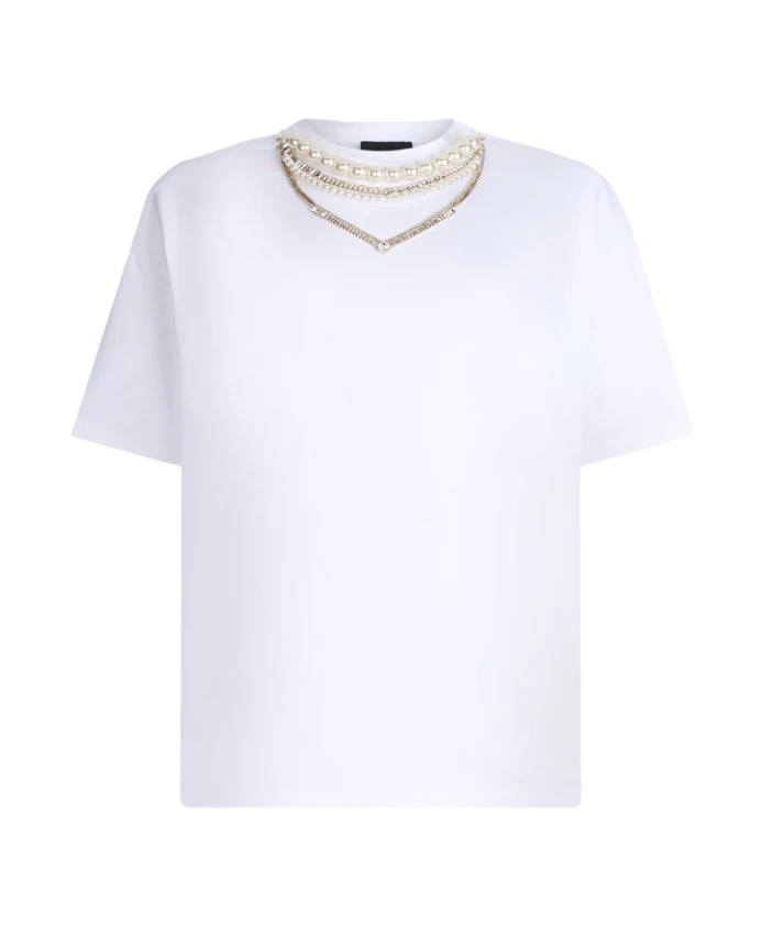 

Футболка с круглым вырезом, украшенная жемчугом Liu Jo, белый