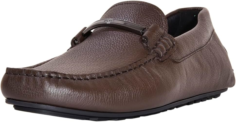 

Мужские туфли-лоферы BOSS Noel из зернистой кожи, Dark Oak