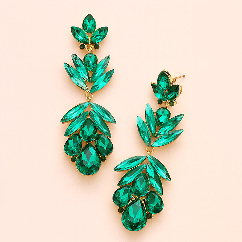 

Вечерние серьги-капли из стеклянных кристаллов в форме лепестков Fashnzfab, изумрудный/золотой