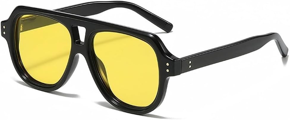 

Винтажные поляризованные мужские квадратные солнцезащитные очки с двойной перемычкой, модные женские солнцезащитные очки с заклепками, желто-синие, UV400 LXLHWN, Black Yellow