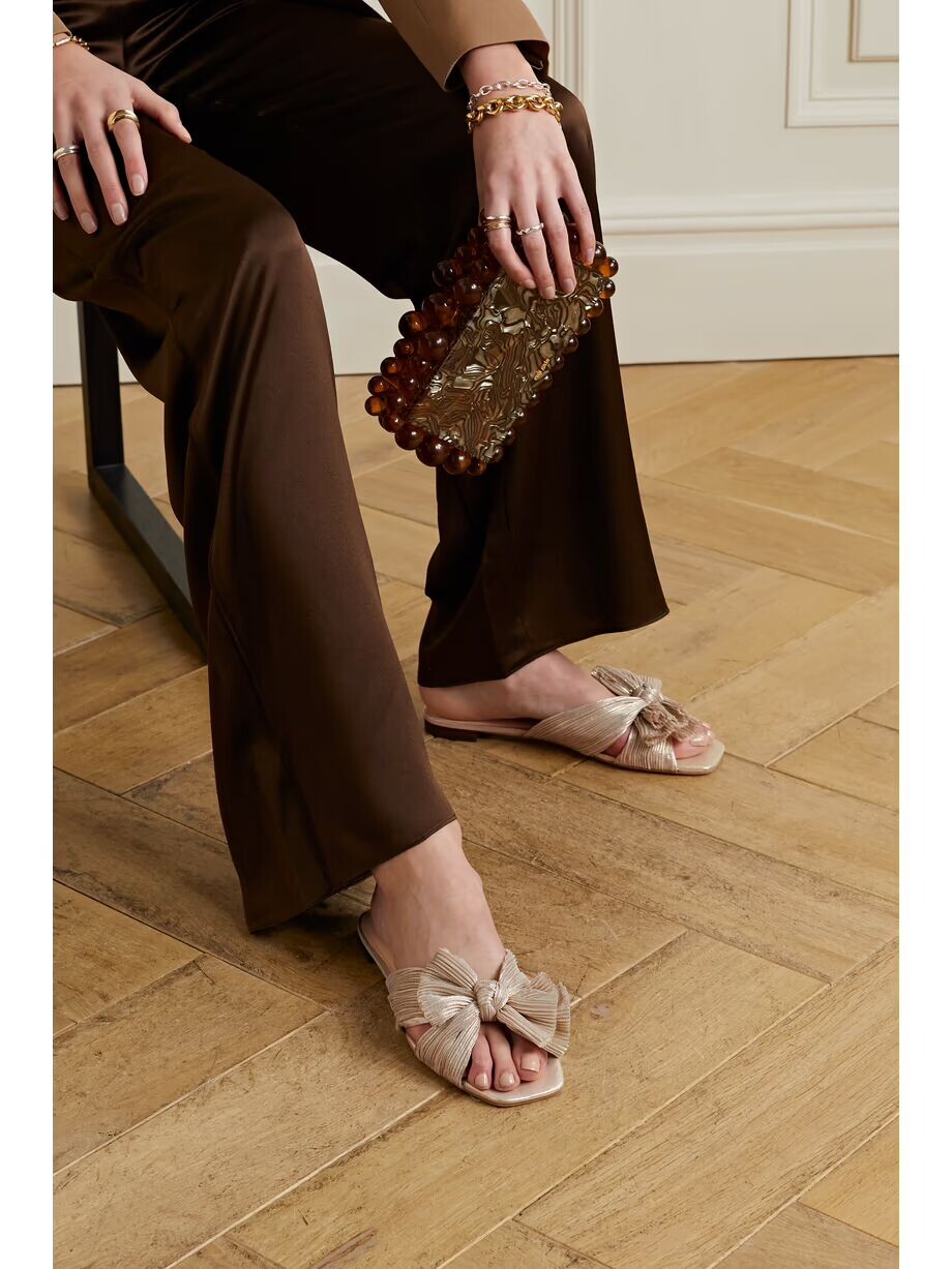Шлепанцы Daphne со складками и ламе, украшенные бантом Loeffler Randall, золотой — фото 2
