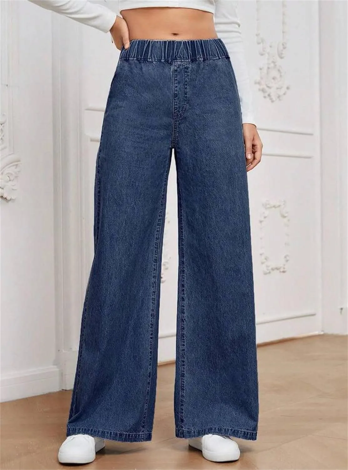 Женские джинсы wide leg с высокой эластичной талией — фото 4