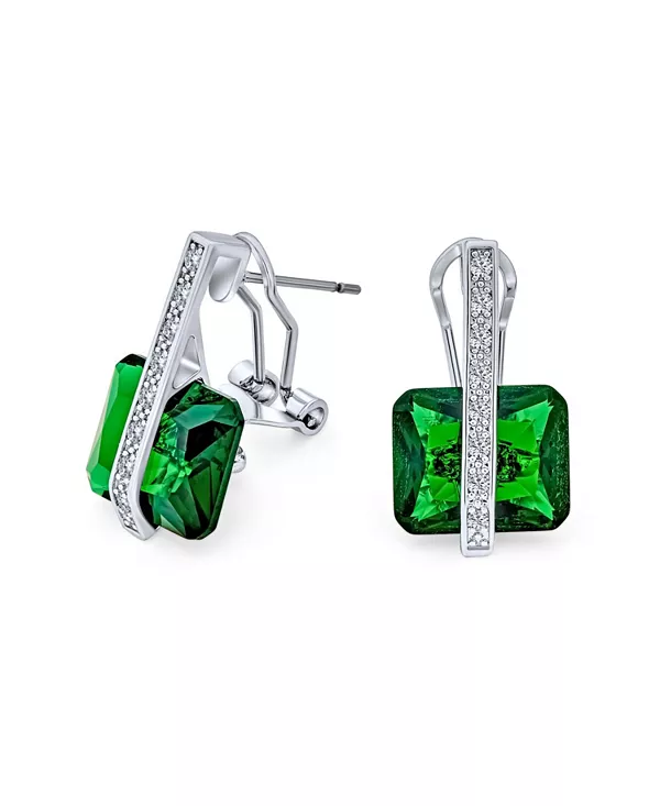

Серьги-Подвески из кубического циркония в стиле ар-деко с квадратным прямоугольником изумрудной огранки, покрытые родием, с омега-застежкой Bling Jewelry, green