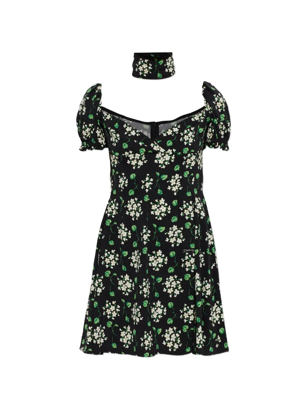Мини-платье с пышными рукавами и цветочным принтом Dolce & Gabbana, черный