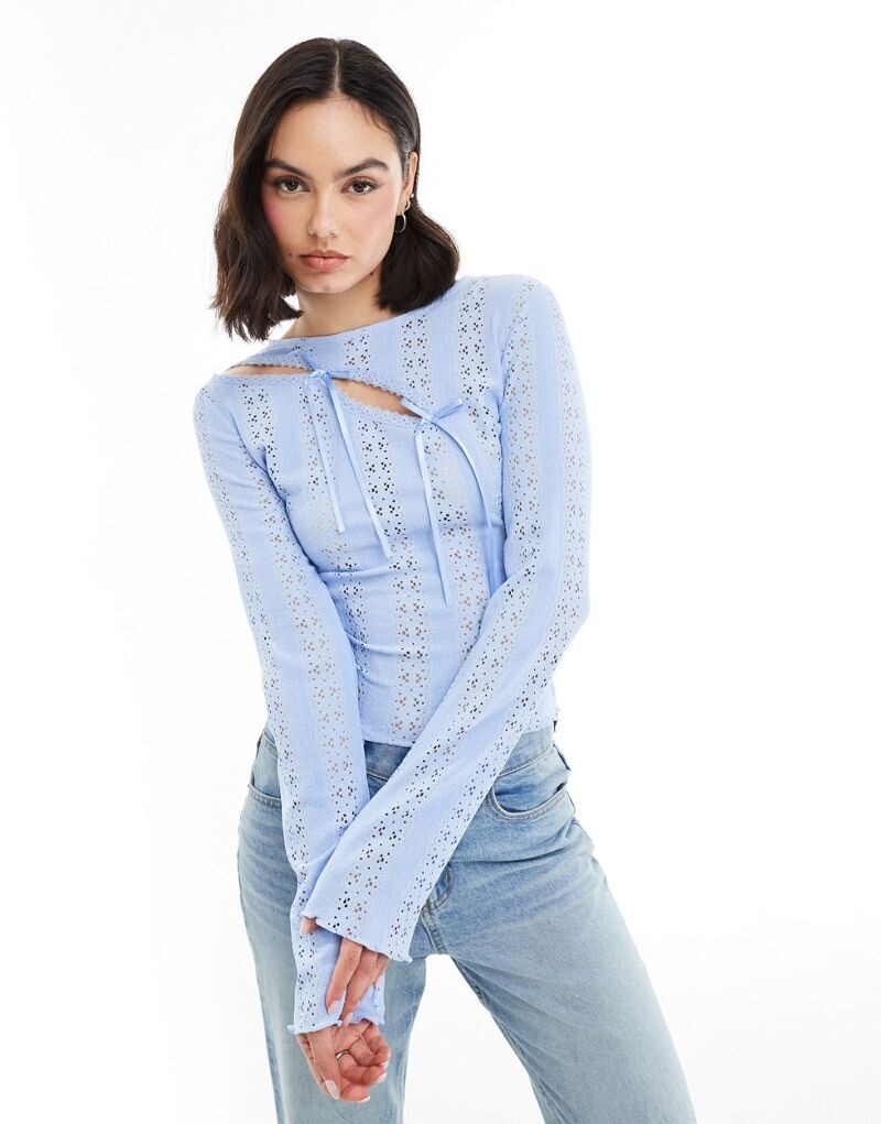 

Синий кружевной топ Miss Selfridge с двумя бантами