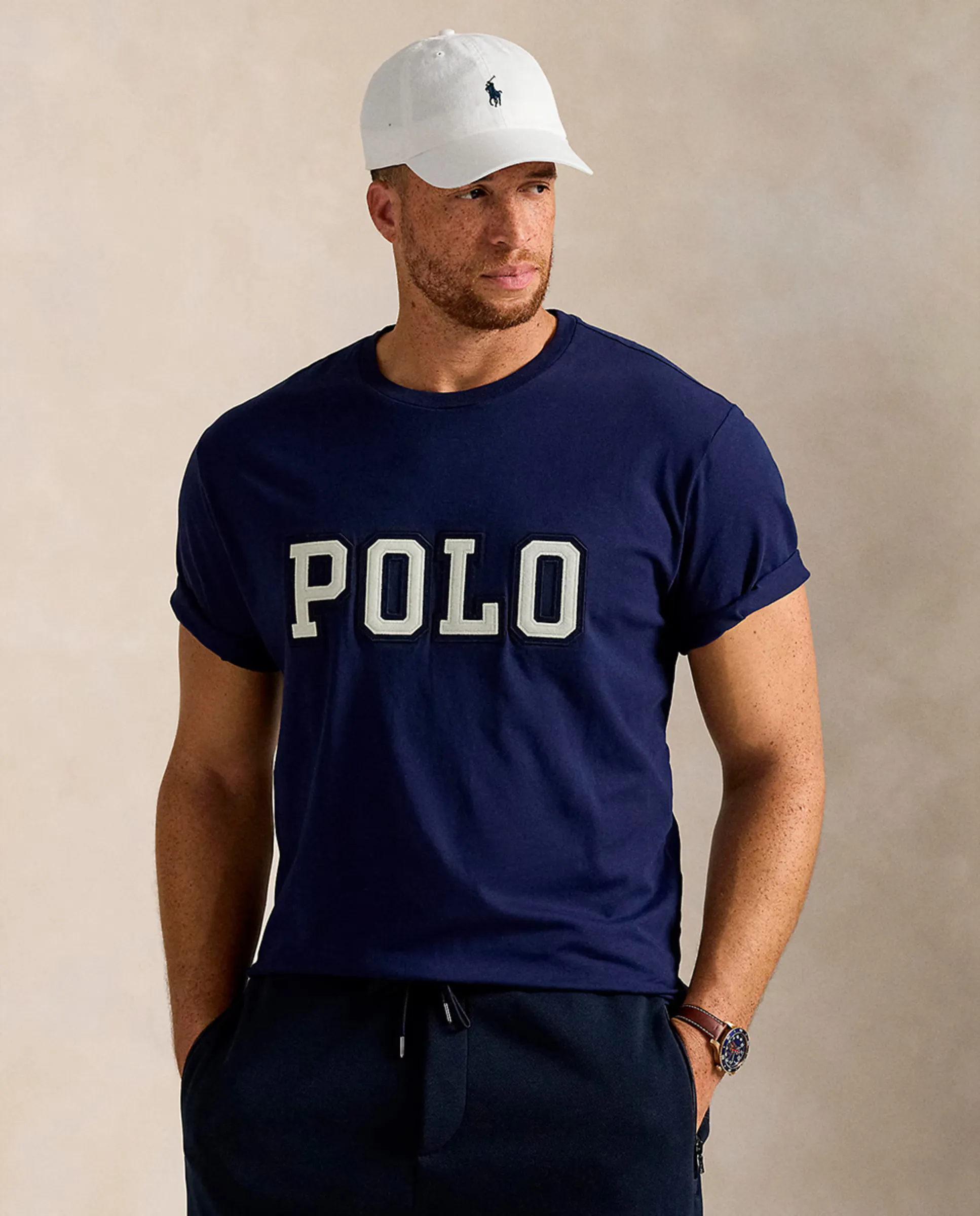 

Мужская футболка с логотипом больших размеров Polo Ralph Lauren, темно-синий