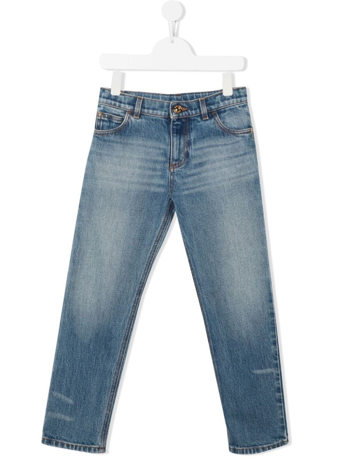 

Versace Kids прямые джинсы с эффектом потертости, синий