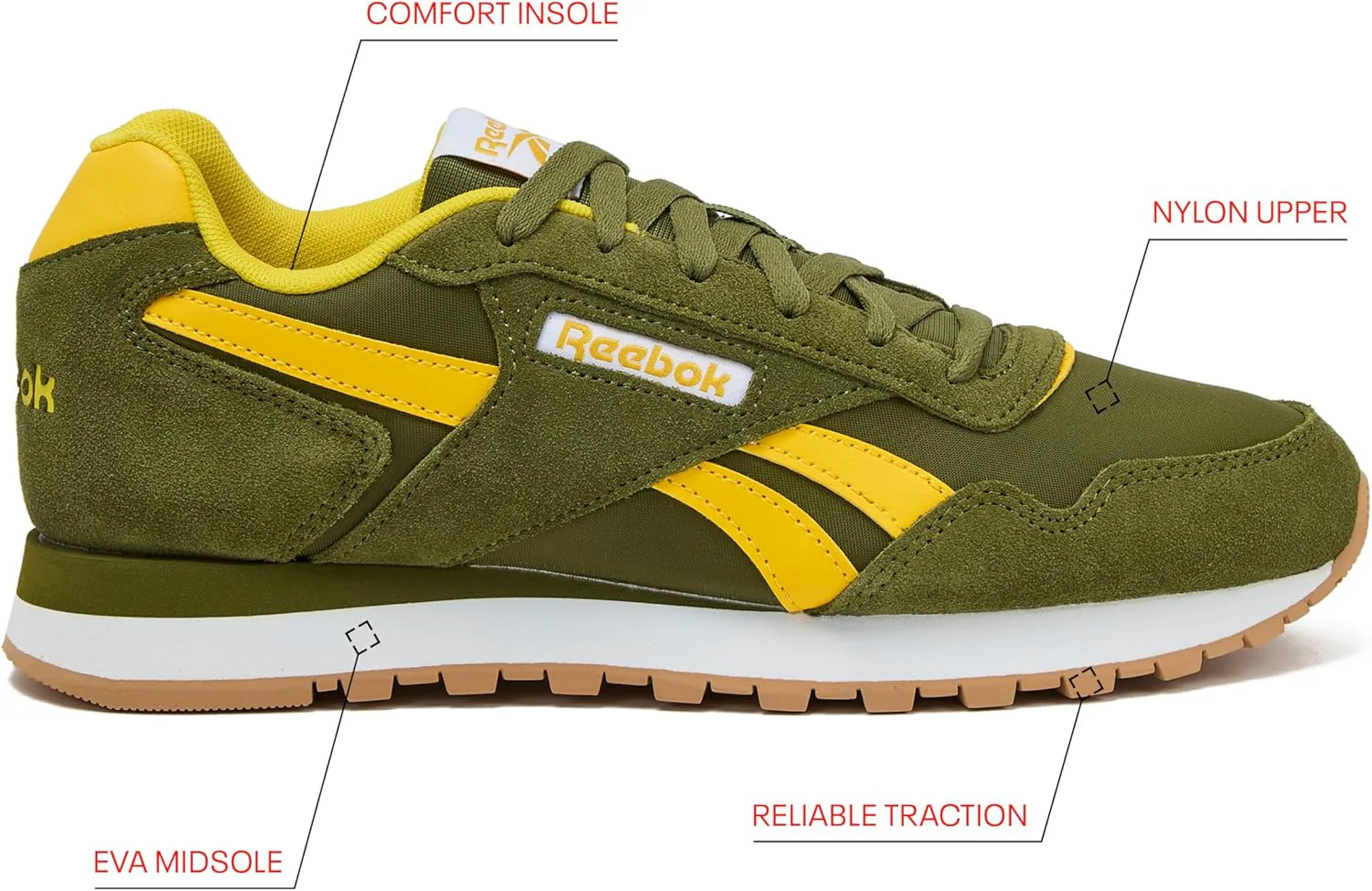 Мужские кроссовки Reebok Glide - черные или белые теннисные туфли, размеры с 7 по 15, зеленый/золотой/белый — фото 4