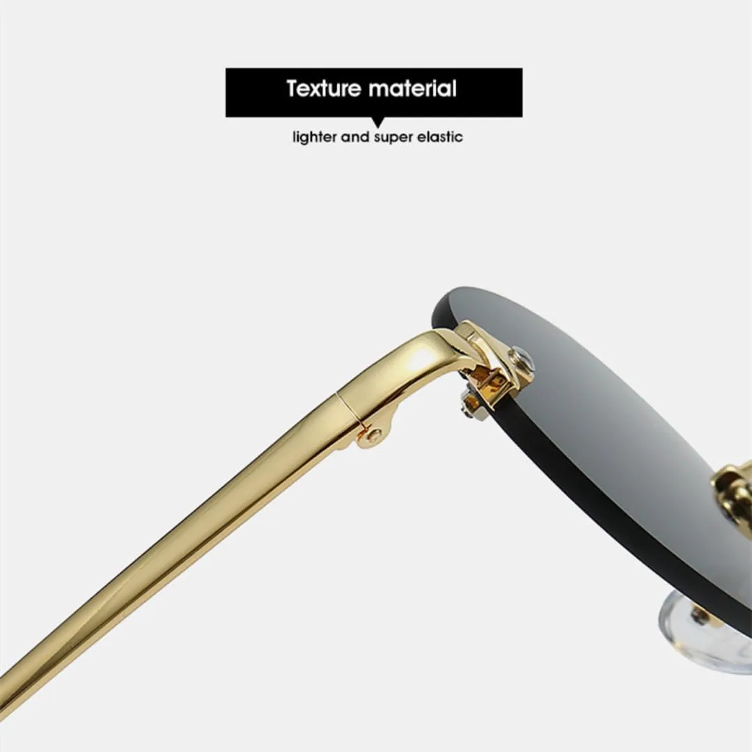 

Женские солнцезащитные очки без оправы овальной формы, модные солнцезащитные очки UV400 для мужчин, прозрачные линзы Ocean Lens, стиль панк TVTBBVV, Golden Champagne